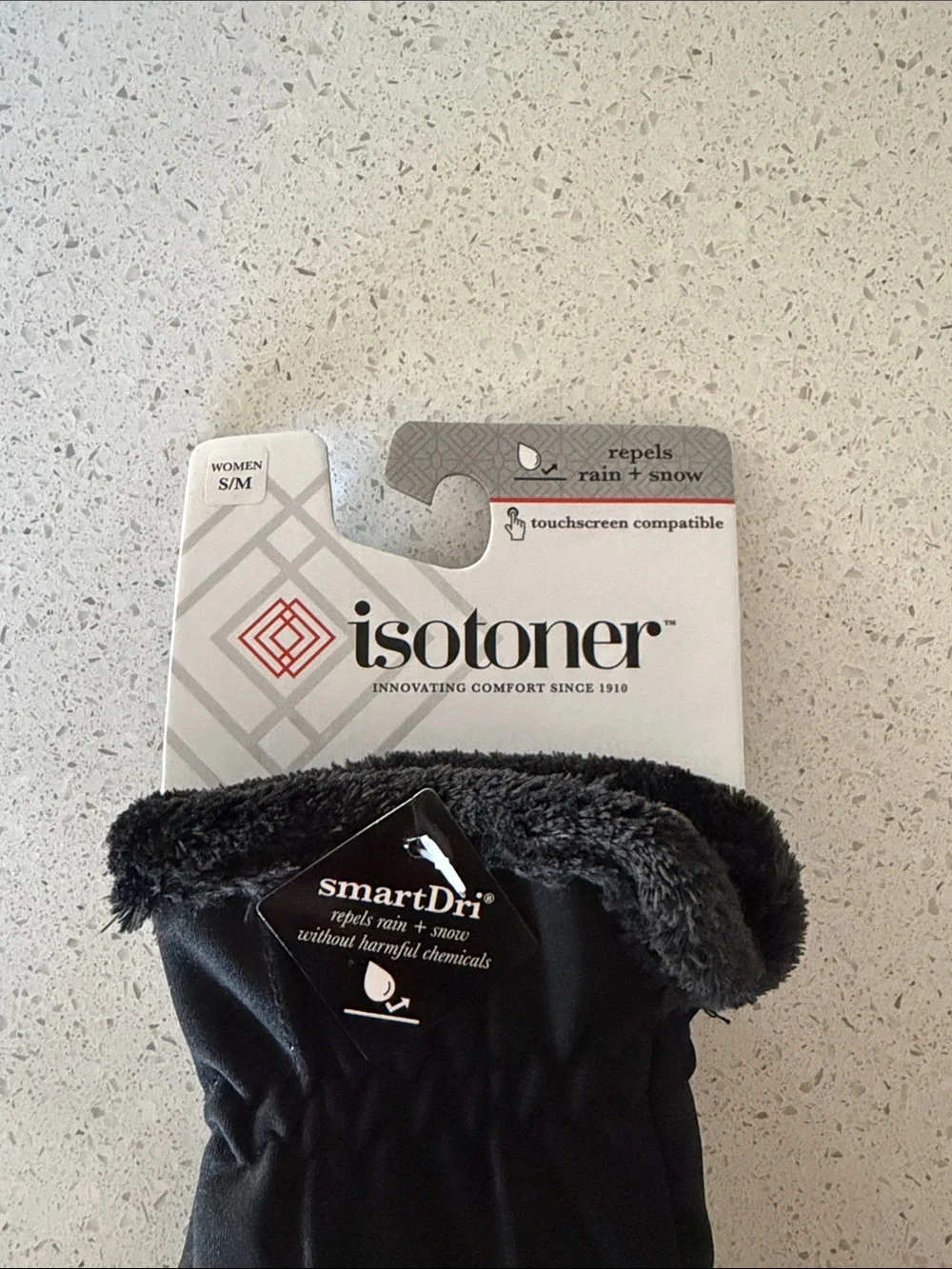 Isotoner Smart Dri Black Gloves Repels Rain and Snow Without Harmful Chemicals
